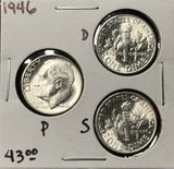 1946-P,D,S  Roosevelt Dime Set, Choice Uncirculated White, (28365)