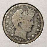 1901-O Barber Half Dollar. Nicely Circulated, (28433)
