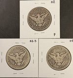 1903-P,S,O, Barber Half Dollars. Nicely Circulated, (28448)