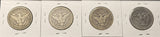 1908-P,D,S,O, Barber Half Dollars. Nicely Circulated, (28451)