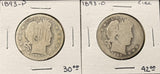 1893-P & O, Barber Half Dollars. Nicely Circulated, (28453)