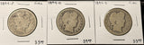 1894-P,S,O, Barber Half Dollars. Nicely Circulated, (28455)