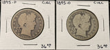 1895-P & O, Barber Half Dollars. Nicely Circulated, (28457)