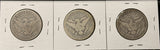 1909-P,S,O, Barber Half Dollars. Nicely Circulated, (28459)