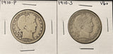 1910-P & S, Barber Half Dollars. Nicely Circulated, (28461)