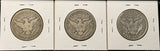 1911-P,D,S, Barber Half Dollars. Nicely Circulated, (28463)
