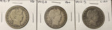 1912-P,D,S, Barber Half Dollars. Nicely Circulated, (28465)