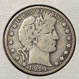 1914-S Barber Half Dollar. Nicely Circulated VG+, (28475)