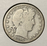 1915-P Barber Half Dollar. Nicely Circulated VG, (28477)