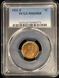 1931-S  Lincoln Wheat Cent ,Key Date, MS65RB PCGS  (28547)