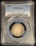 1867-P Seated Liberty Quarter, Key Date, 20K Minted G6 PCGS (28564)