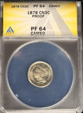 1878-P Nickel Three Cent, PF64 Cameo  ANACS, Key Date (28574)