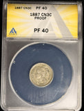 1887-P Nickel Three Cent, PF40, ANACS, Better Date (28576)
