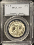 1942-D Walking Liberty Half Dollar. Flashy MS66 PCGS White  (28598)