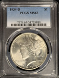 1934-D Silver Dollar, Flashy White, MS63 PCGS (28652)