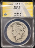 1928-P Silver Dollar, Key Date, Fair 2, Graffiti, ANACS (28658)