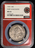 1925-P Fort Vancouver Commem Half Dollar, MS65 NGC (28662)