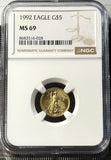 1992-P $5 1/10th oz American Gold Eagle, MS69 NGC (28714)