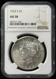 1922-S Peace Silver Dollar, Flashy White, AU58 NGC  (28723)