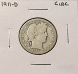 1911-D Barber Quarter, Better Date. Nicely Circulated (28800)