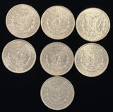 Lot 7 Different Pre '04 Morgan Silver Dollars, AU Details, Cleaned (28878),  1878-S, 84-P, 85-P, 86-P 87-P, 89-P, 98-P