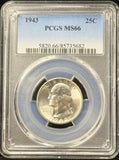 1943-P Washington Quarter, Flashy MS66 PCGS, (28892)