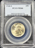 1948-S Washington Quarter, Flashy MS66 PCGS, (28904)