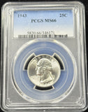 1943-P Washington Quarter, Flashy MS66 PCGS, (28910)