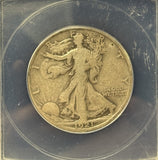 1921-D Walking Liberty Half Dollar, Key Date, VG8 ANACS (28943)