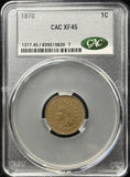1870-P Indian Head Cent, Better Date, XF45 CACG, (28960)
