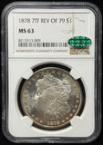 1878-P, 7TF, Rev '79, Morgan Silver Dollar, MS63 NGC+CAC (28974)