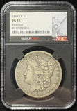 1893-CC Morgan Silver Dollar, Key Date, VG10 NGC VaultBox (28982)