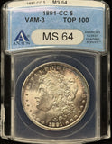 1891-CC Morgan Silver Dollar, MS64 ANACS  (29009)