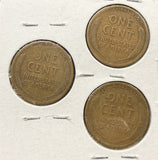 1913-S, 14-S, 15-S Lincoln Wheat Cents, Nicely Circulated. (29048)