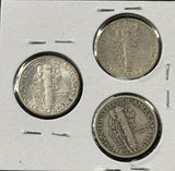 1940-P,D,S  Mercury Head Dimes, Nicely Circulated (29060)