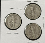 1939-P,D,S  Mercury Head Dimes, Nicely Circulated (29062)