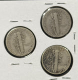 1938-P,D,S  Mercury Head Dimes, Nicely Circulated (29066)