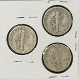 1937-P,D,S  Mercury Head Dimes, Nicely Circulated (29068)