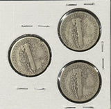 1929-P,D,S  Mercury Head Dimes, Nicely Circulated (29082)