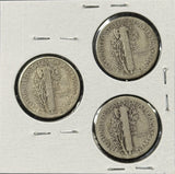 1928-P,D,S  Mercury Head Dimes, Nicely Circulated (29084)