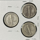 1927-P,D,S  Mercury Head Dimes, Average Circulated (29086)