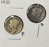 1921-P & D Mercury Head Dimes, Average Circulated (29088)