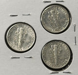 1941-P,D,S  Mercury Head Dimes, Nicely Circulated (29092)