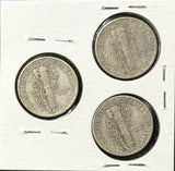 1942-P,D,S  Mercury Head Dimes, Nicely Circulated (29094)