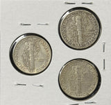 1943-P,D,S  Mercury Head Dimes, Nicely Circulated (29096)