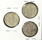1944-P,D,S  Mercury Head Dimes, Nicely Circulated (29098)