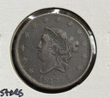 1817 P Coronet Liberty Head Large Cents: 13 Stars Nicely Circulated (29224)