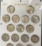 1921-1935 P,D,S Peace Dollar Set, Complete 24 Coin Set. F-BU. Nice (29266).