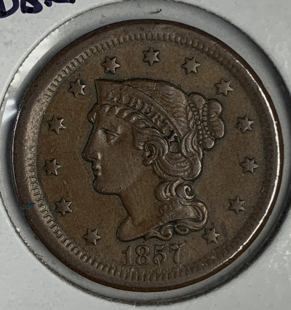 1857 Large Cent, Small Date XF-45