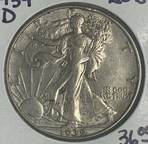 1939-D Walking Liberty Half Dollar, AU50